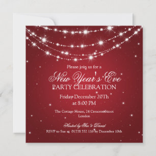 Elegant  New Years Eve Sparkling Chain Red Invitation