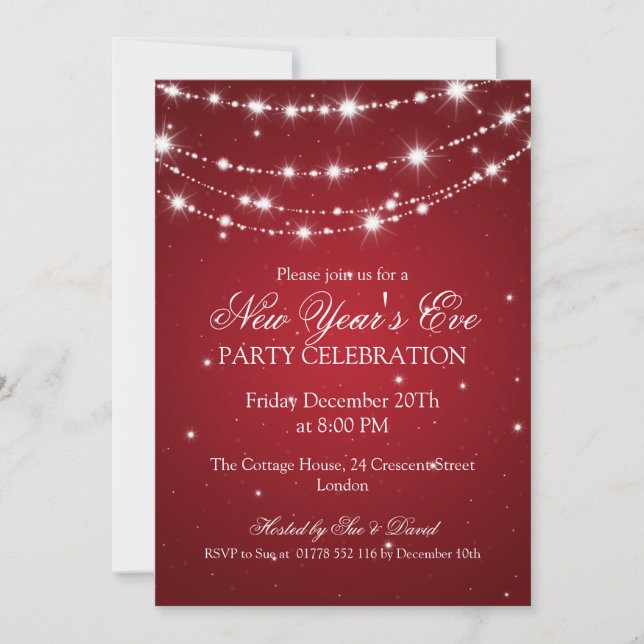 Elegant  New Years Eve Sparkling Chain Red Invitation (Front)