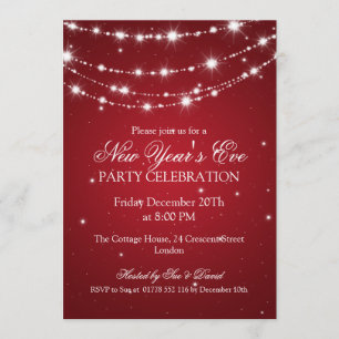 Elegant  New Years Eve Sparkling Chain Red Invitation