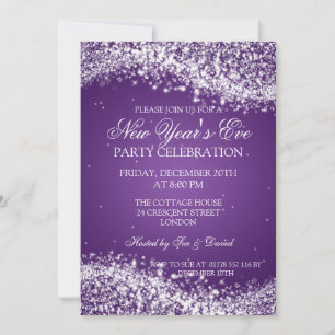 Elegant New Years Eve Sparkling Wave Purple Invitation