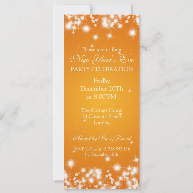 Elegant New Years Eve Winter Sparkle Orange Invitation (Front)
