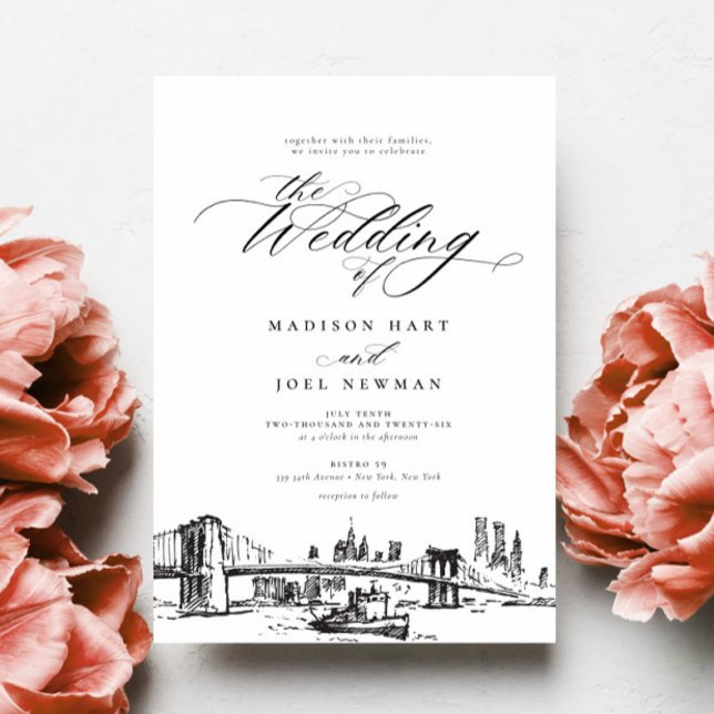 Elegant New York City Calligraphy Chic Wedding Invitation (Creator Uploaded)