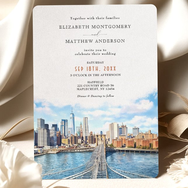 Elegant New York City Skyline Brooklyn Bridge Invitation (Creator Uploaded)