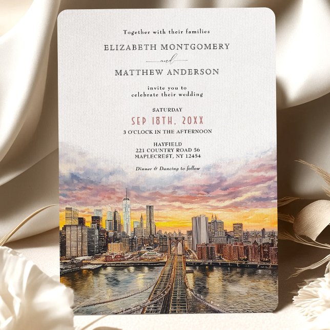 Elegant New York City Skyline Brooklyn Bridge Invitation (Creator Uploaded)