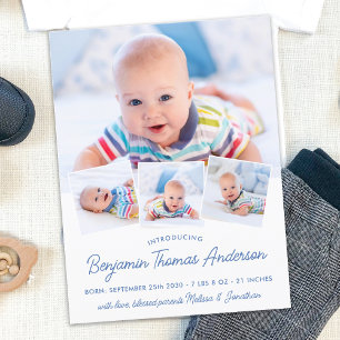 Elegant NewBaby Personalised 4 Photo Collage Birth Announcement Postcard