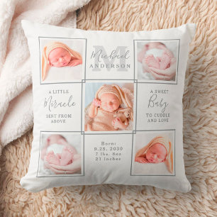 Elegant Newborn Baby Personalised 5 Photo Collage  Cushion