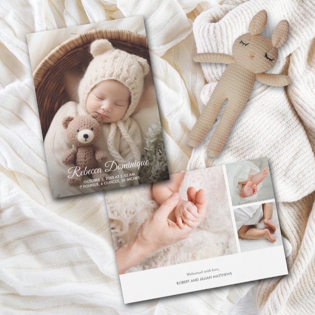 Elegant Newborn Photo Collage Birth Announcement (Elegant newborn multiple photo collage birth announcements PRINTED & INSTANT DOWNLOAD)