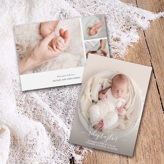 Elegant Newborn Photo Collage Birth Announcement (Elegant Newborn Multiple Photo Collage Birth Announcement PRINTED & INSTANT DOWNLOAD)