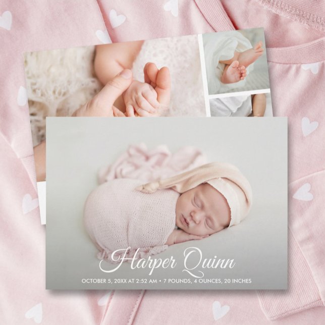 Elegant Newborn Photo Collage Birth Announcements (Creator Uploaded)