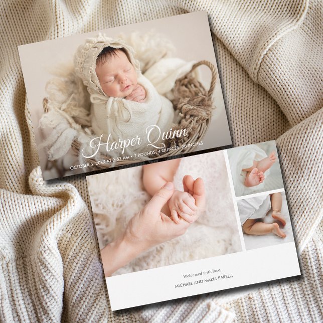 Elegant Newborn Photo Collage Birth Announcements (Creator Uploaded)