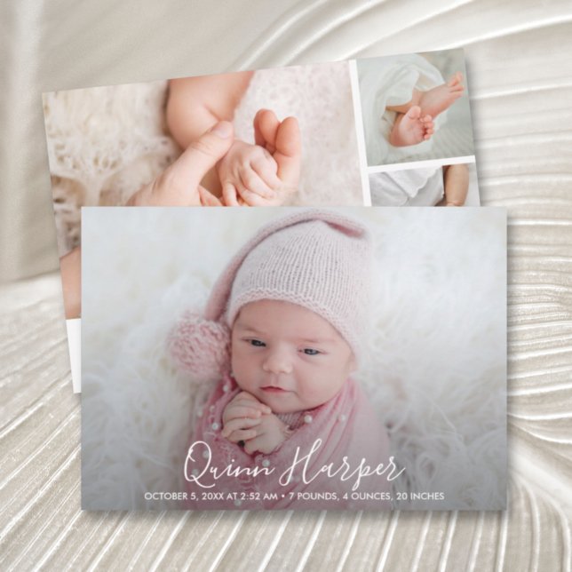 Elegant Newborn Photo Collage Birth Announcements (Creator Uploaded)