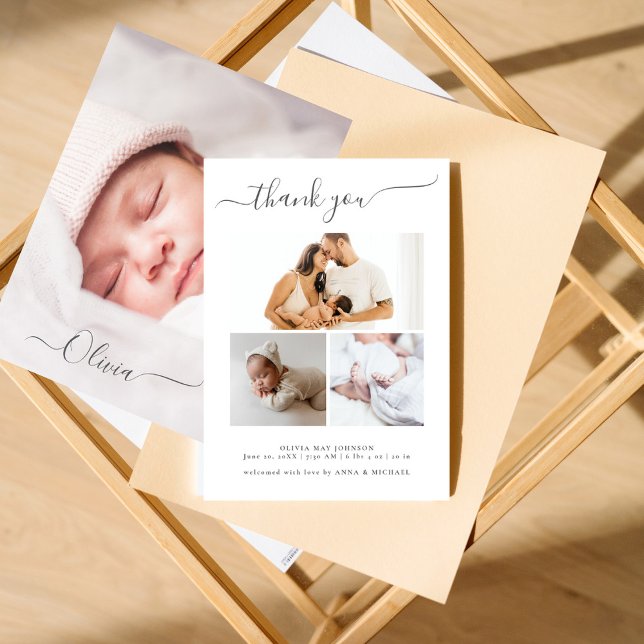 Elegant Newborn Photo Collage Birth Announcements (Creator Uploaded)