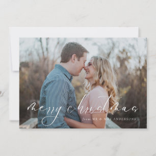 Elegant Newly Wed Script Photo Merry Christmas Holiday Card