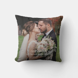 Elegant Newlywed Couple Wedding Photo Monogram Cushion