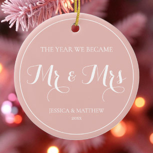 Elegant Newlywed First Christmas Mr and Mrs Ceramic Tree Decoration