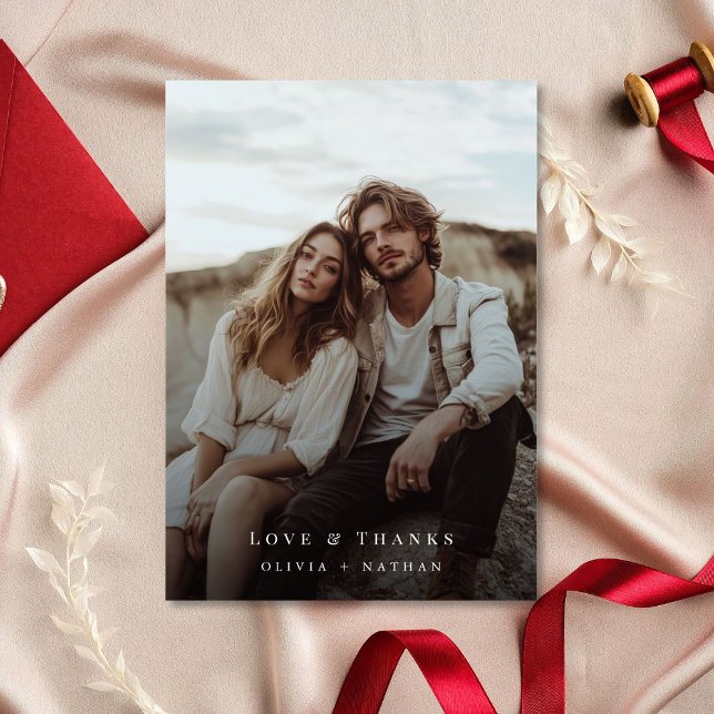 Elegant Newlywed Love and Thanks Wedding Photo Holiday Card (Creator Uploaded)