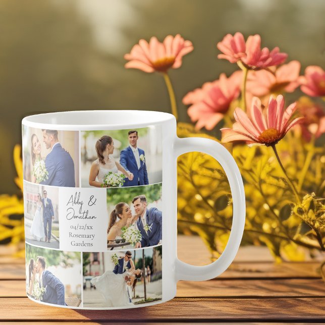 Elegant Newlywed Married Couple Photo Collage Coffee Mug (Creator Uploaded)