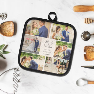 Elegant Newlywed Married Couple Photo Collage Pot Holder