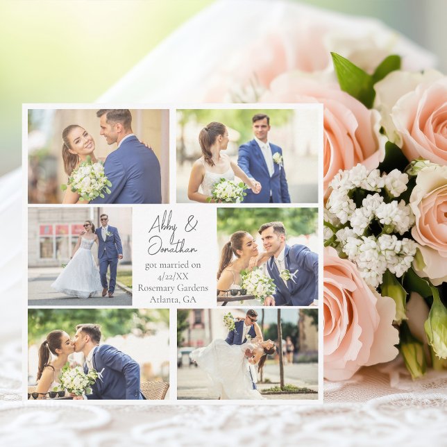 Elegant Newlywed Photo Collage Modern Wedding Announcement (Creator Uploaded)