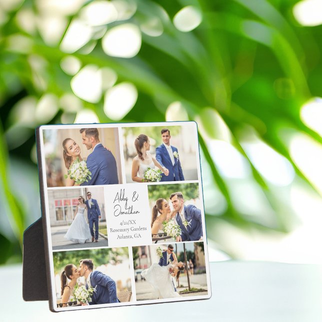 Elegant Newlywed Photo Collage Wedding Anniversary Plaque (Creator Uploaded)