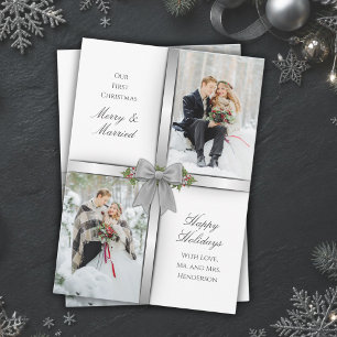 Elegant Newlywed Silver and White Christmas Holiday Card