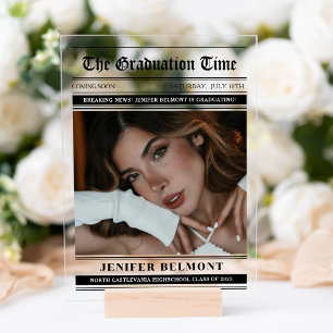 Elegant Newspaper Themed Photo Graduation Acrylic Invitations
