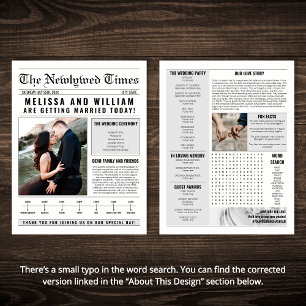 Elegant Newspaper Wedding Program Timeline Flyer