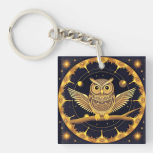 Elegant Night Owl Illustration Key Ring