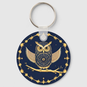 Elegant Night Owl Illustration Key Ring