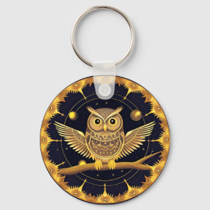 Elegant Night Owl Illustration Key Ring
