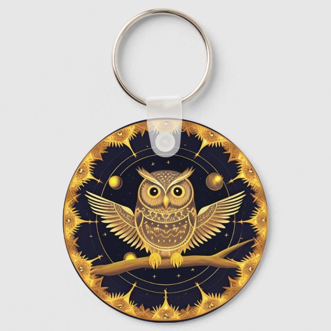 Elegant Night Owl Illustration Key Ring (Front)