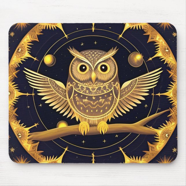 Elegant Night Owl Illustration Mouse Pad (Front)