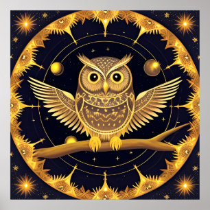 Elegant Night Owl Illustration Poster