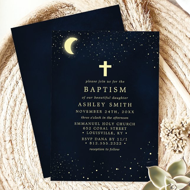 Elegant Night Sky Baptism with Cross and Moon Invitation (Creator Uploaded)