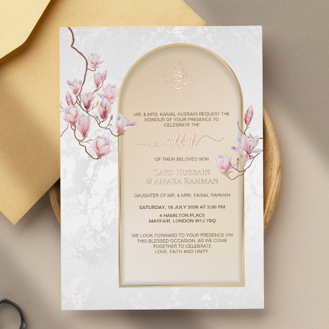 Elegant Nikkah Wedding Foil Invitation | Magnolias (Creator Uploaded)