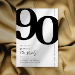 Elegant Ninety 90th Birthday Party Invitation<br><div class="desc">Classic black and white 90th birthday party invitations featuring the number '90' in a large bold serif font,  and a modern invite template that is easy to personalise.</div>