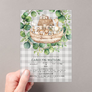 Elegant Noah's Ark Storybook Gingham Baby Shower Acrylic Invitations