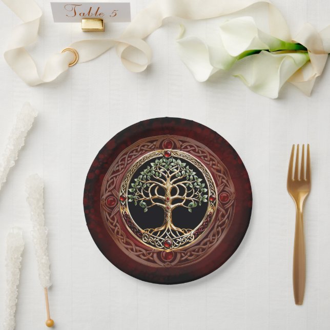 Elegant noble tree of life with celtic knot. paper plate (Wedding)