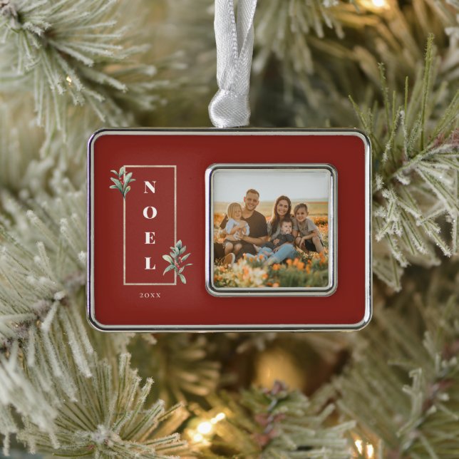 Elegant NOEL Gold Winter Berry Frame Photo Silver Plated Framed Ornament (Tree)