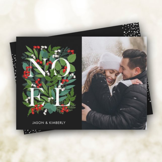 Elegant NOEL Greenery Photo Holiday Card (Creator Uploaded)