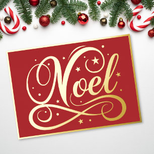 Elegant Noel Script Red Gold Christmas