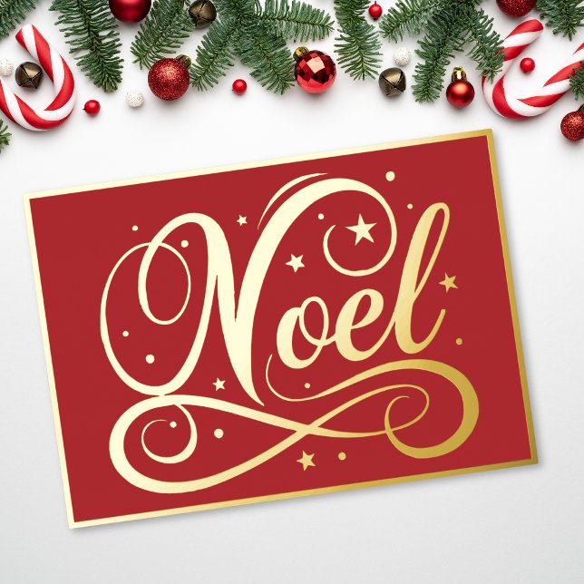 Elegant Noel Script Red Gold Christmas (Elegant Noel Script Red Gold Christmas Foil Holiday Card)