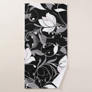 Elegant Noir Floral Swirl Bath Towel