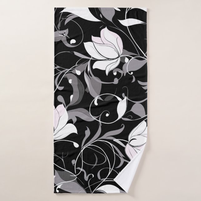 Elegant Noir Floral Swirl Bath Towel (Bath Towel)