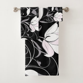 Elegant Noir Floral Swirl Bath Towel Set