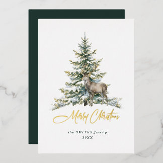 Elegant Non Photo Watercolor Christmas Tree Deer