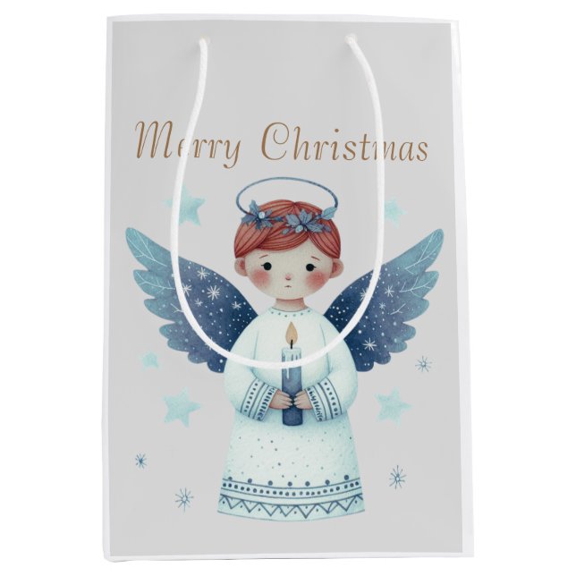 Elegant Nordic Christmas Angel holding a candle Medium Gift Bag (Front)