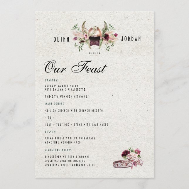 Elegant Norse Viking Wedding Menu (Front)