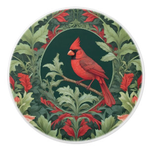 Elegant Northern Cardinal William Morris Inspired  Ceramic Knob