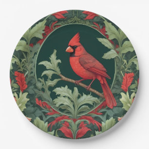 Elegant Northern Cardinal William Morris Inspired  Paper Plate